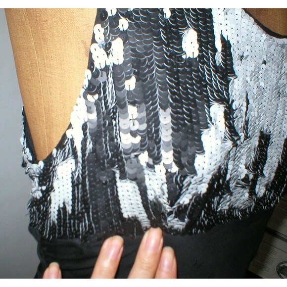 NWT $484 New Womens Alice Olivia Sequin Silk Black White Tank Dress 12 Designer - Picture 8 of 11